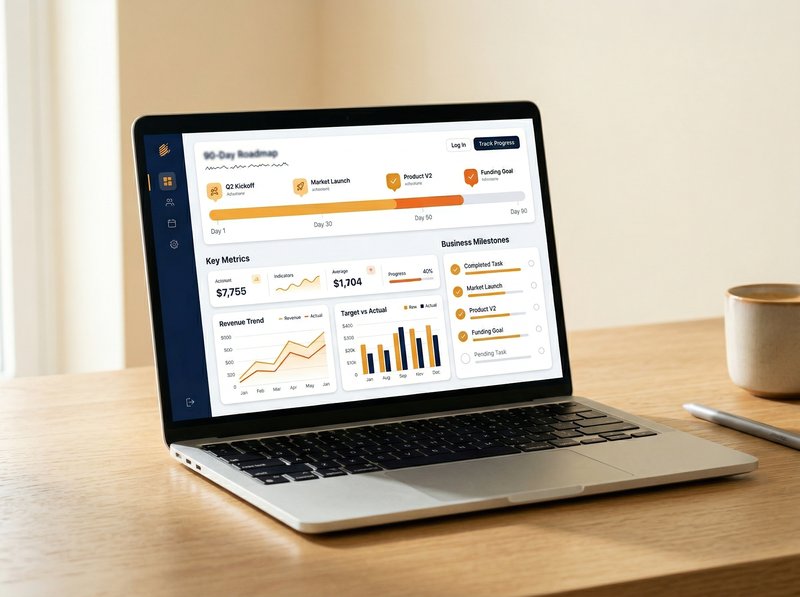 ByeCorporate 90-Day Exit Blueprint dashboard showing a step-by-step business planning roadmap